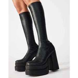 Steve Madden Cypress Black Vegan Leather High Heel Boots size 8.5